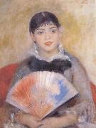 Pierre Auguste Renoir girl witb a f an painting